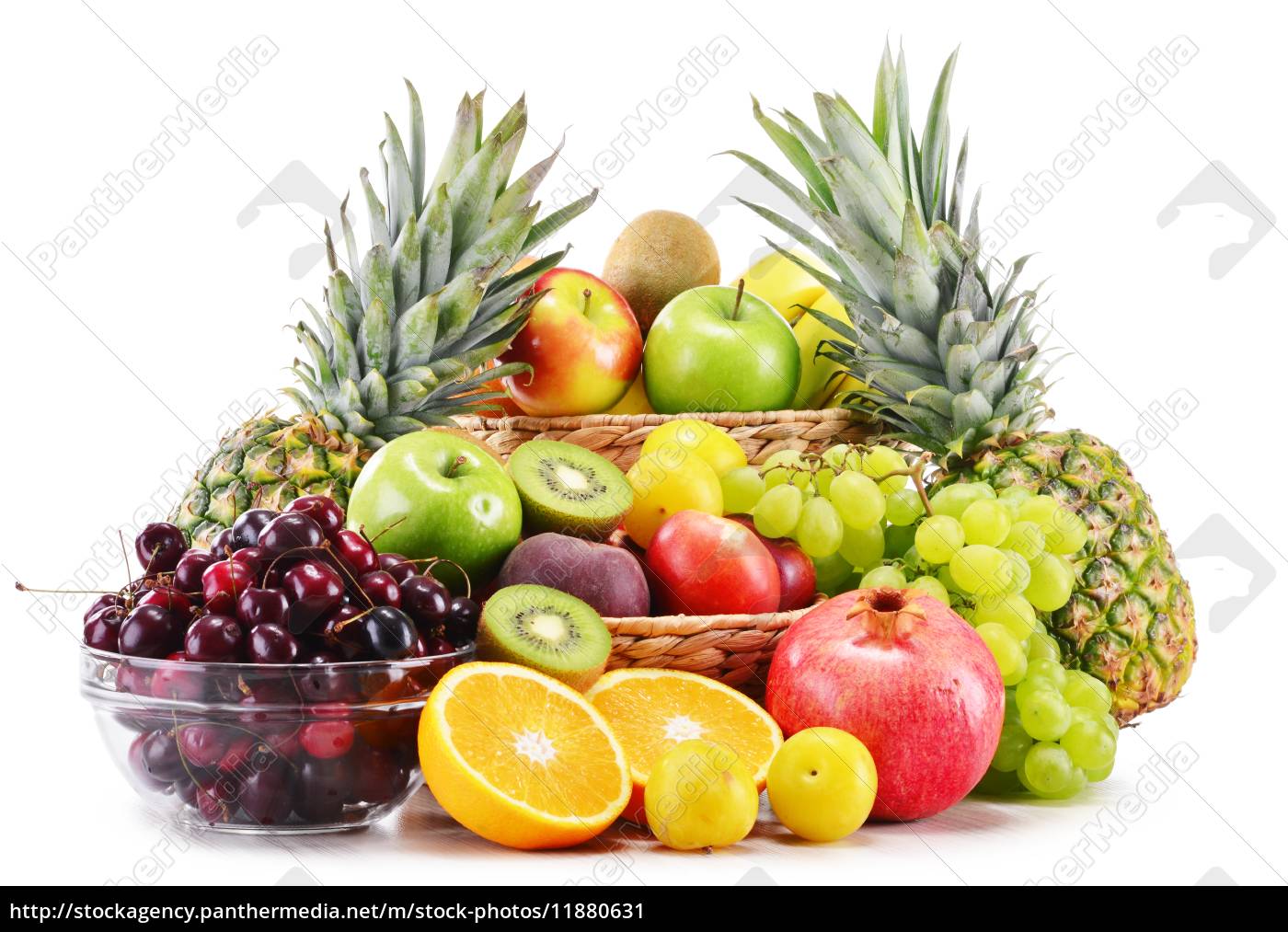 Composizione con varietà di frutta fresca. Dieta - Foto stock