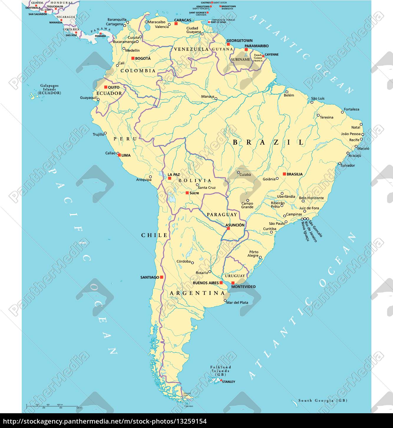 mappa politica del sud america con capitali