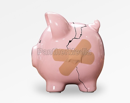 Salvadanaio rosa rotto con benda - Stockphoto #23858150