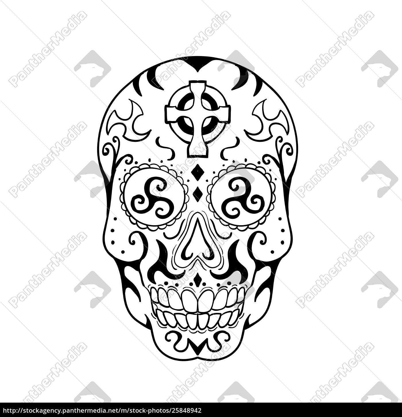 tatuaggio teschio messicano, un'immagine in bianco e nero da