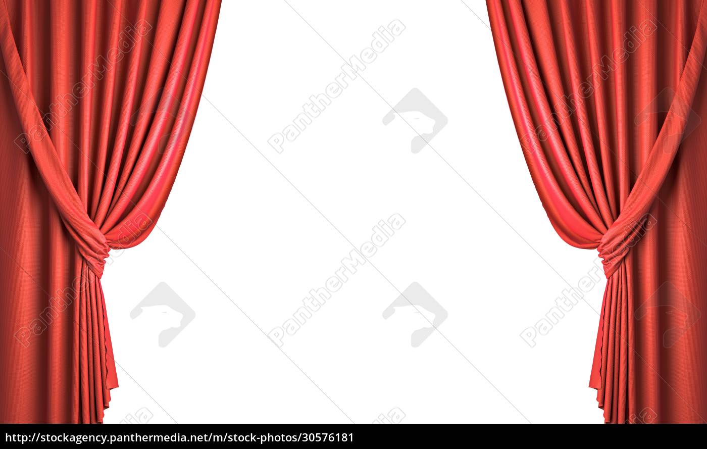 le tende rosse si raccolgono con il nastro. isolato su - Foto stock  #30576181